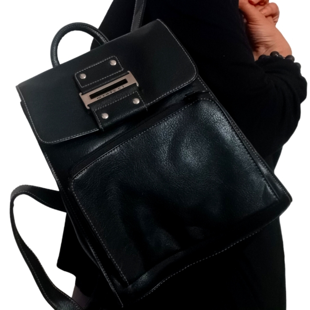 Minicci Backpack Sholder bag Black Leather
